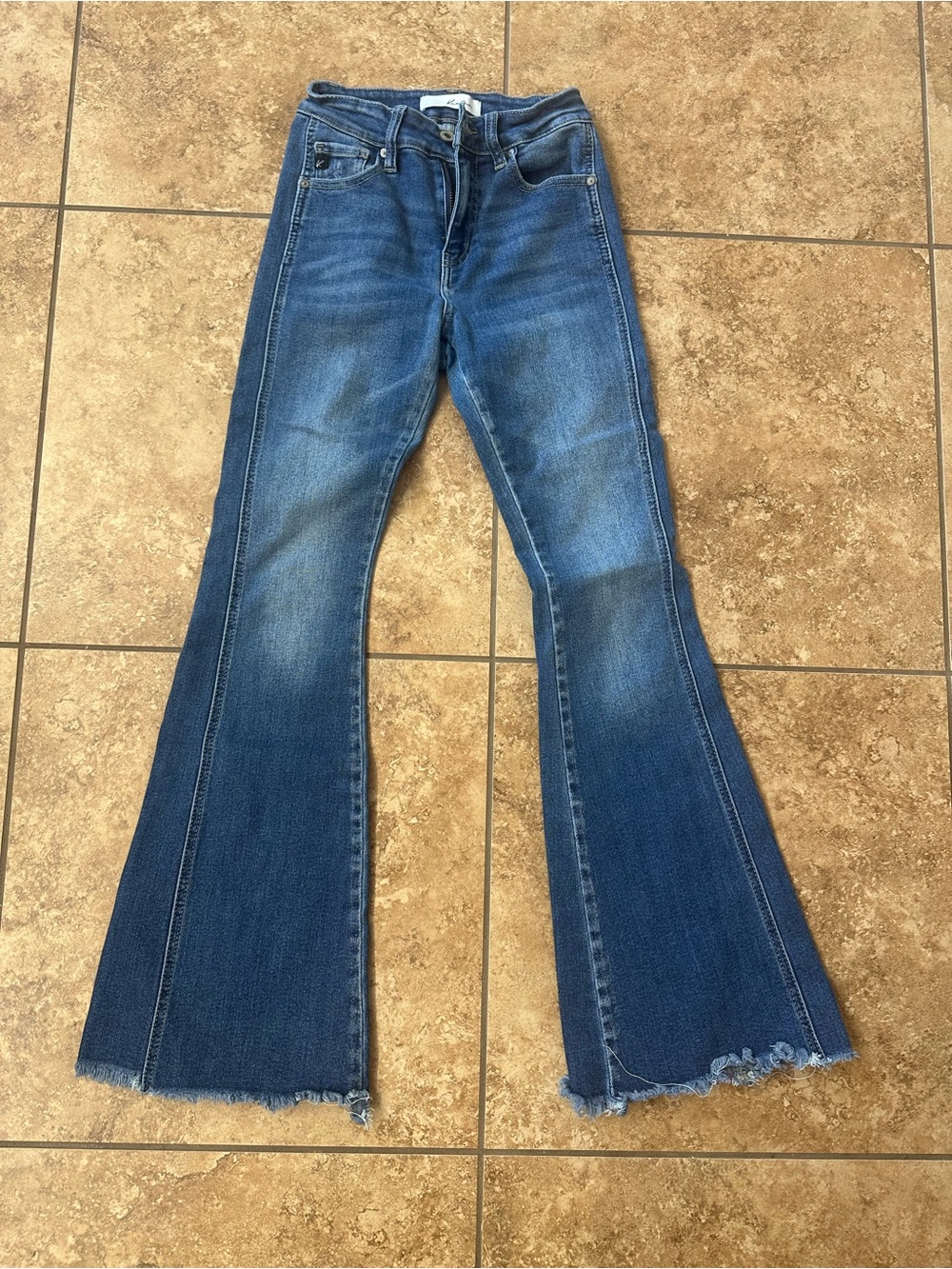 KanCan Blue Flare Jeans with Raw Hem 30 inch inseam